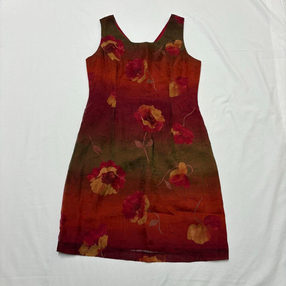 Vintage 90s Virgo II Floral Crinkle Mini Dress Size 10 Made in USA